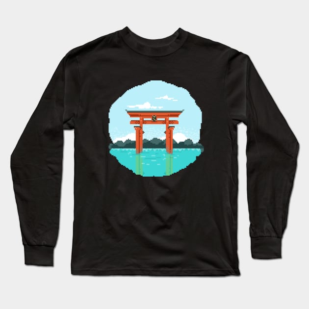 Torii Gate Pixel Art Long Sleeve T-Shirt by KnifeBook